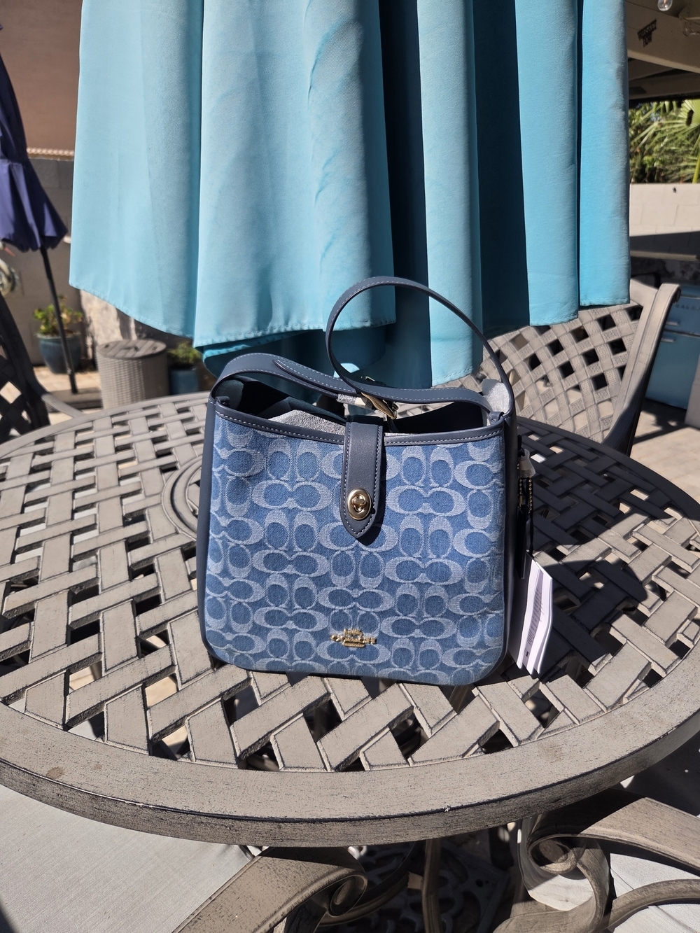 Coach Hadley Convertible Blue Signature Denim Crossbody/Shoulder Bag.